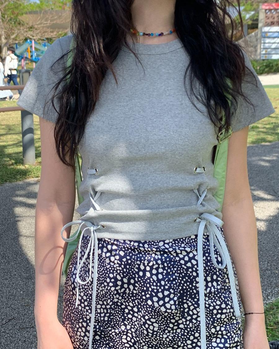 [MADE] Ribbon Eyelet Top (Gray)