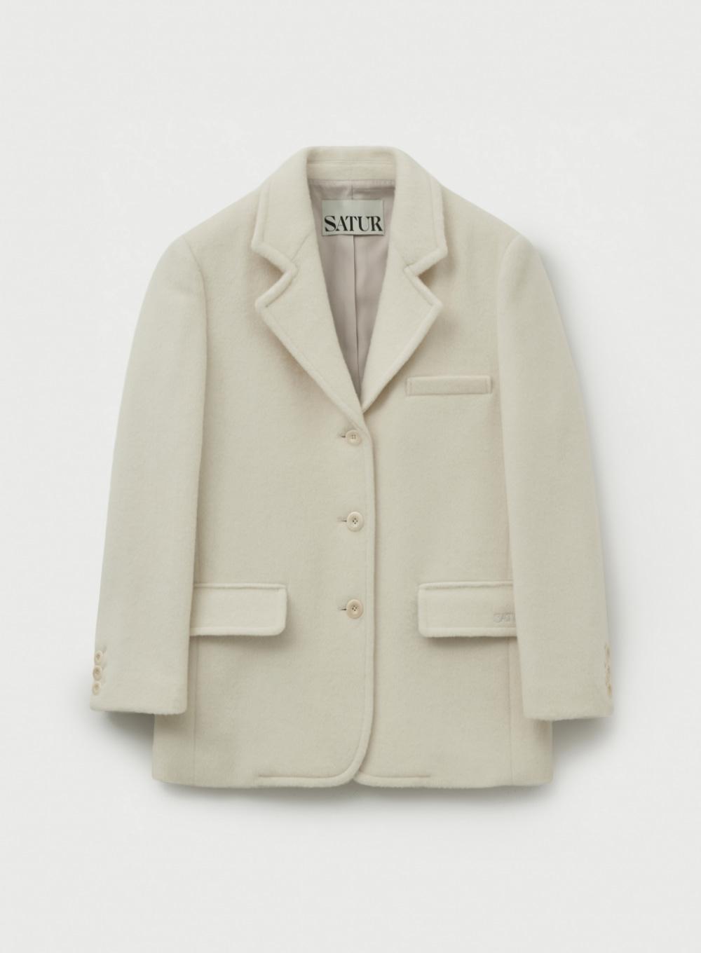 (W) Alpaca Wool Blend Single Blazer - Cream
