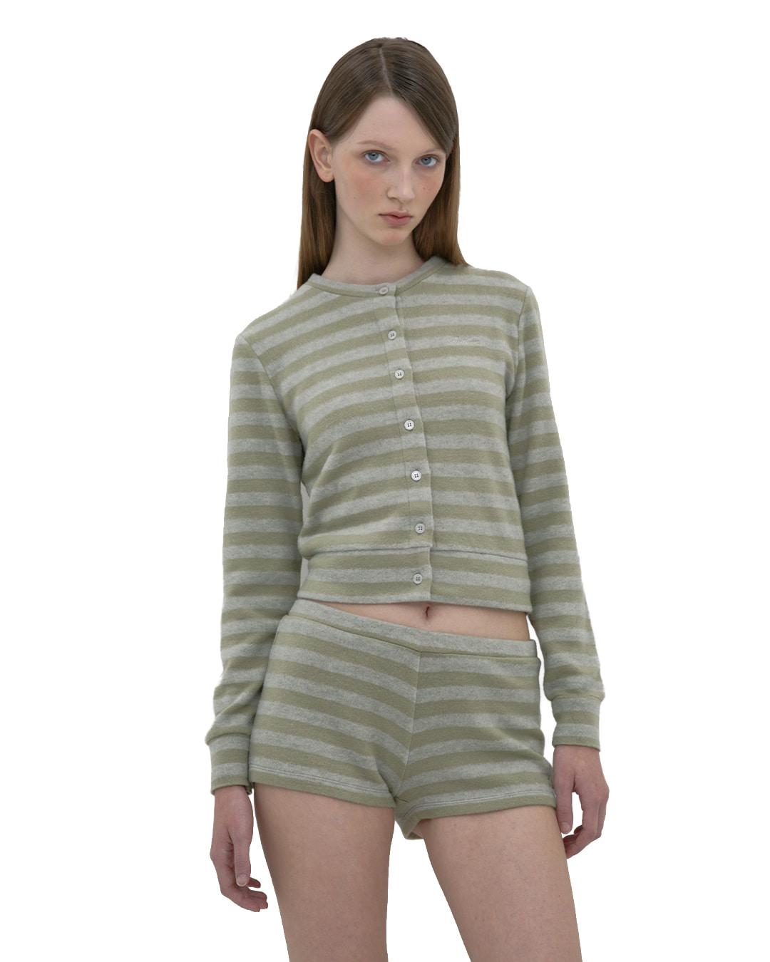 STRIPED KNIT CARDIGAN, OLIVE