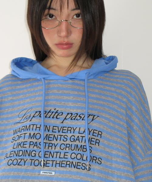 STRIPE BLOCKING HOOD LONG SLEEVE BLUE GREY