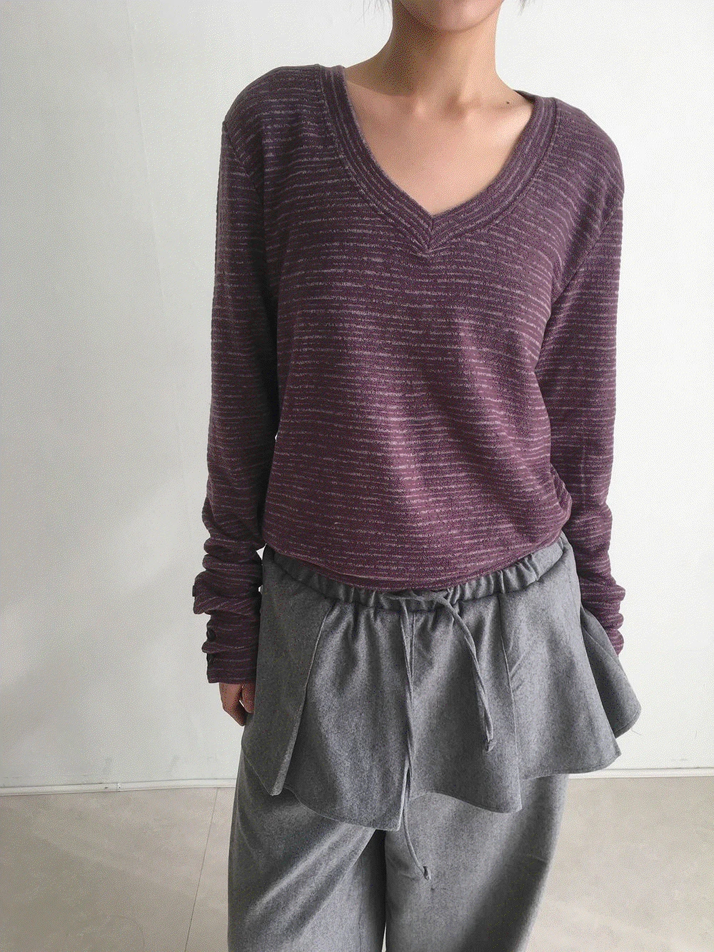 벨벳 스트라이프 버튼 티셔츠 (3colors)