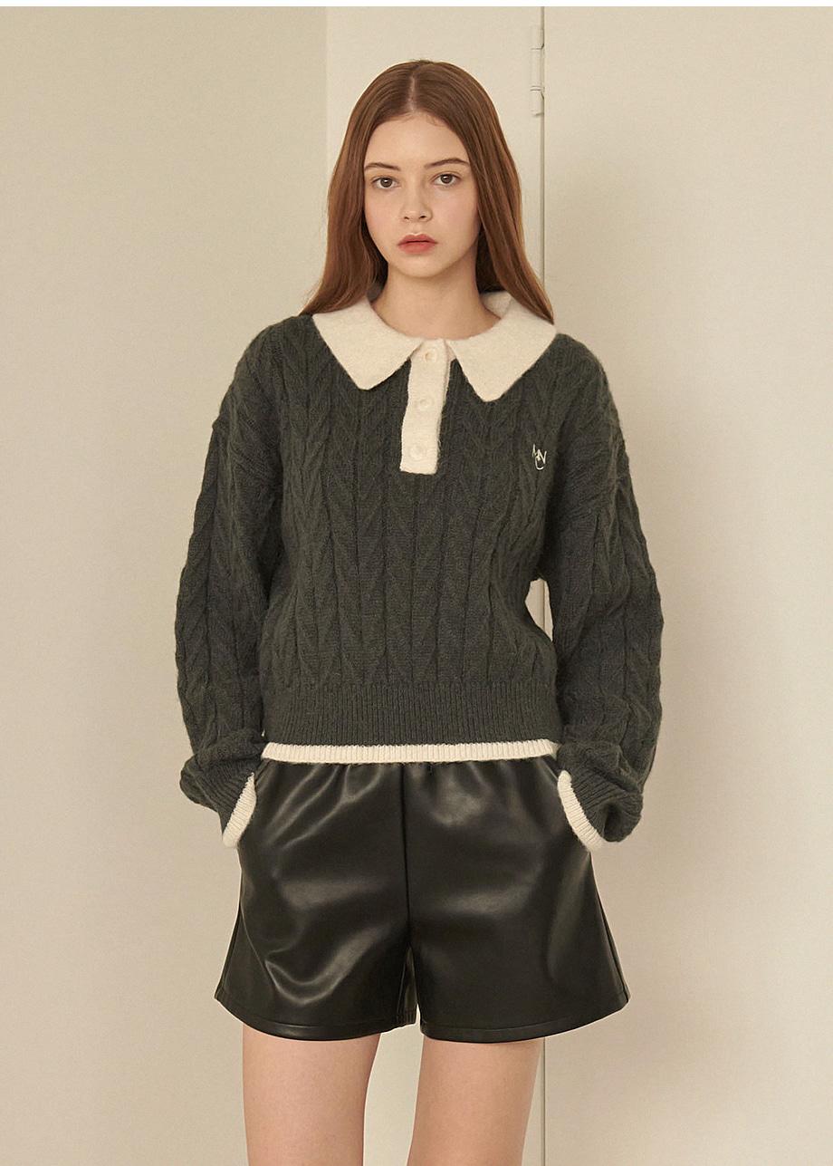 Dazzling Wool Twisted Collar Knit Darkgray