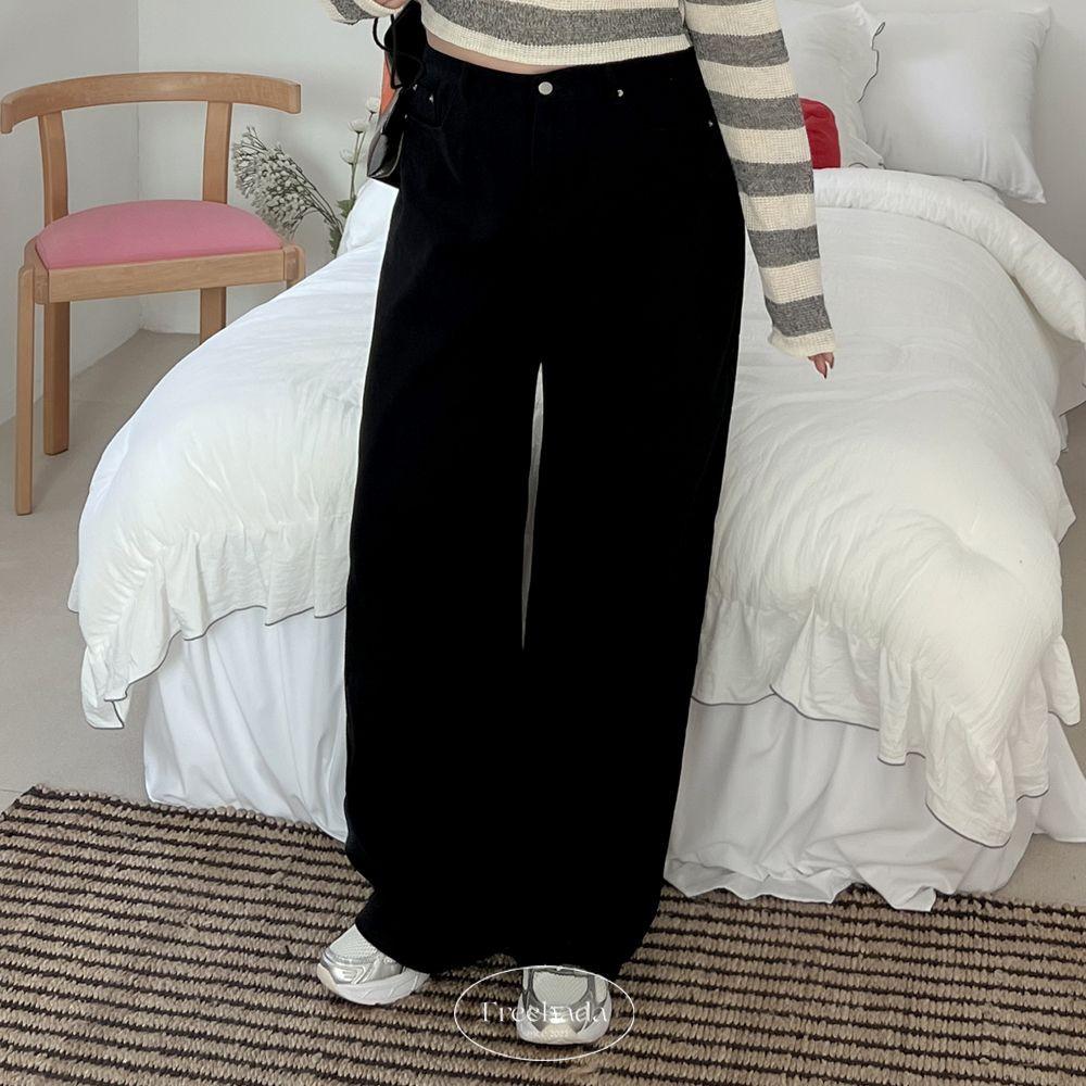 [기획가/~XL] 오키 -5kg 끝장핏 군살 올커버 블랙 와이드팬츠 하객룩 빅사이즈 oot 검정바지 블랙팬츠 카리나팬츠 버뮤다팬츠