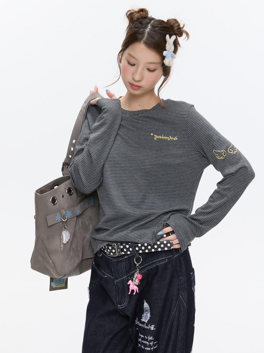 BETWEENAND Quiet Wing Stripe Long Sleeve Tee (4color)