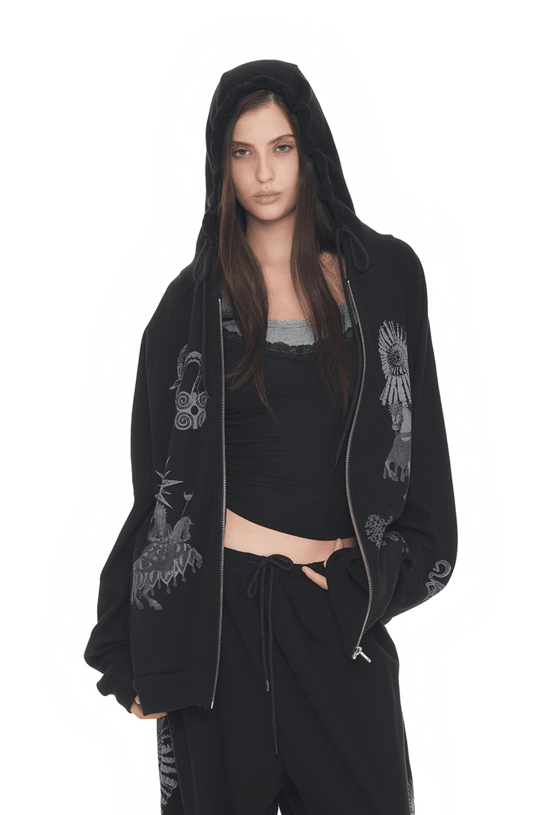 TAROT 02 WAFFLE ZIP-UP HOODIE (BLACK)