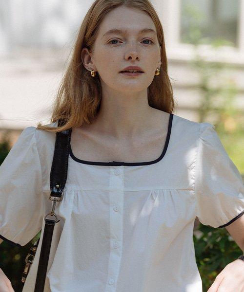 Square neck shirring blouse_2COLOR