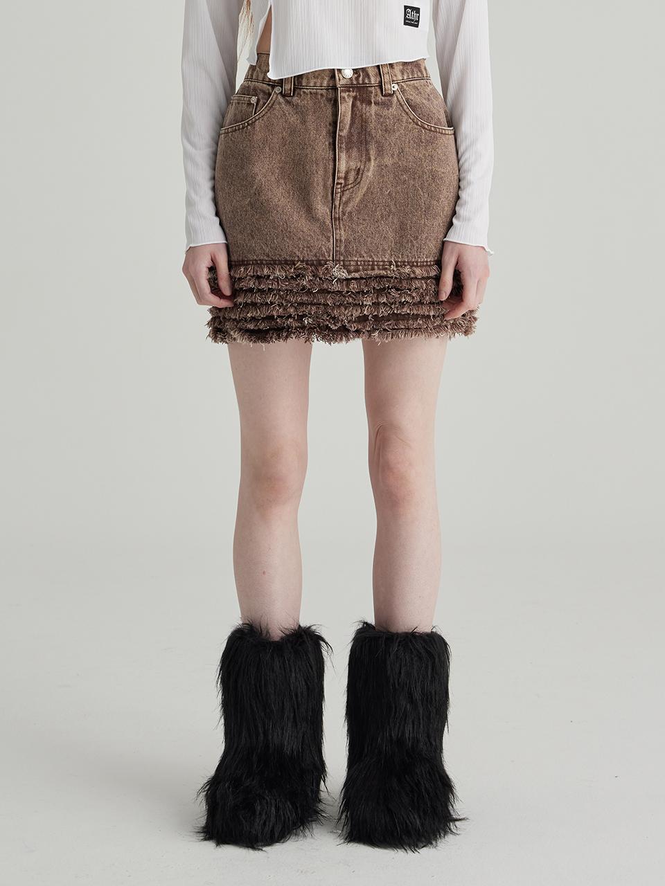 브라운 컬러 캉캉 스커트