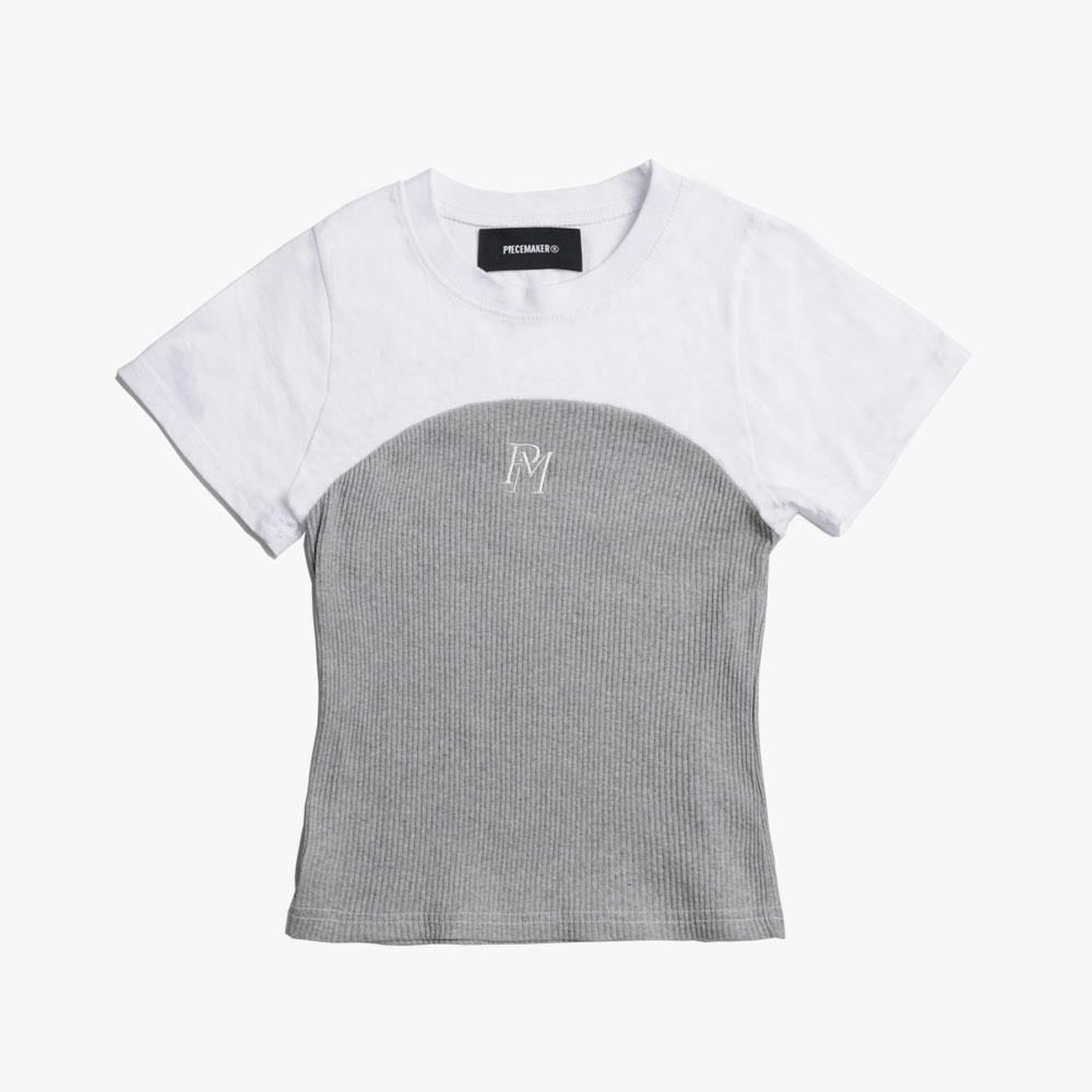KNIT TOP LAYERED TEE (GREY)