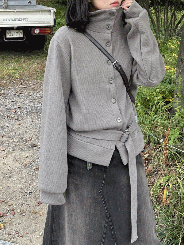 신시 하이넥 벨트 트렌치 니트 가디건 유니크 빈티지