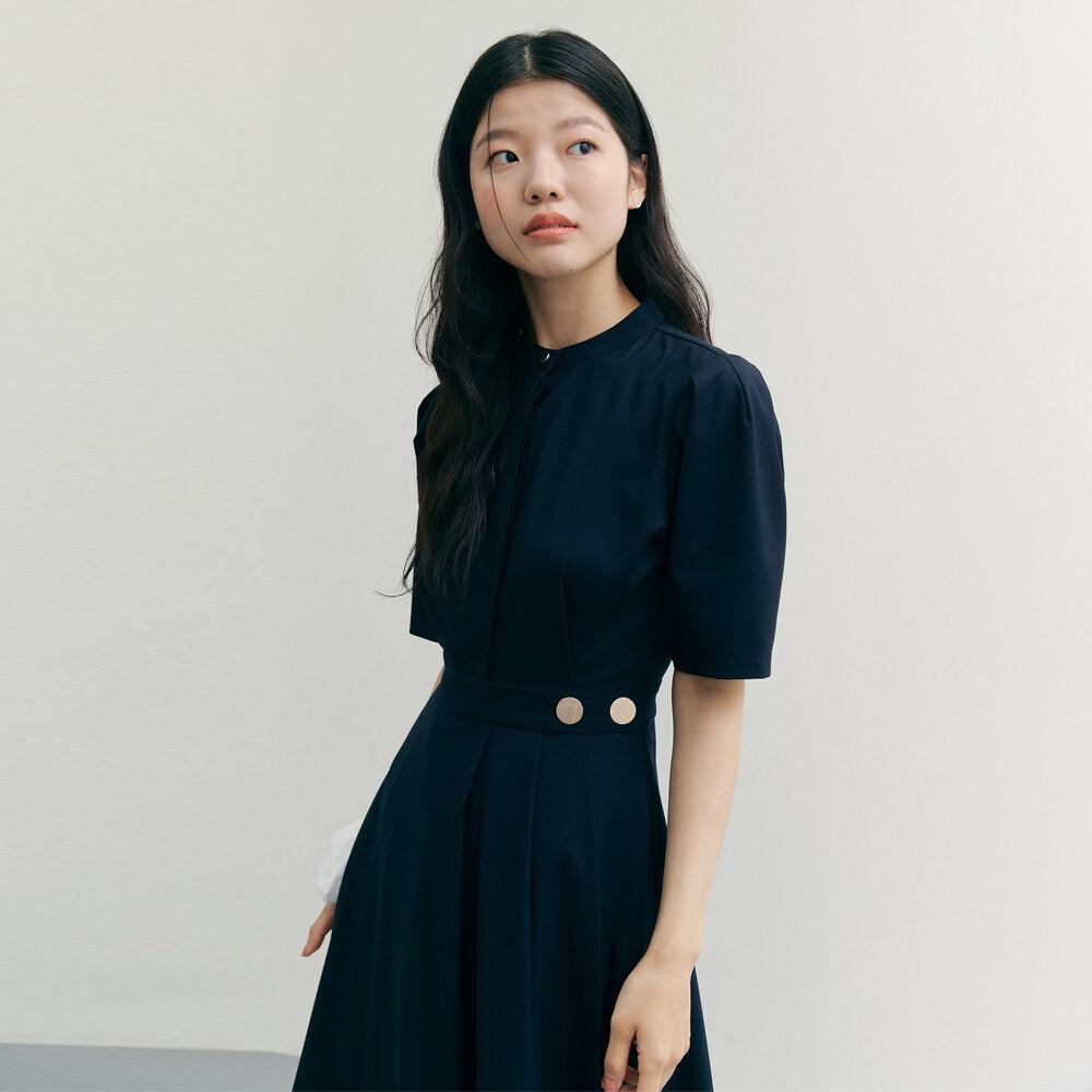 Gold Button Wrap Long One-piece_navy