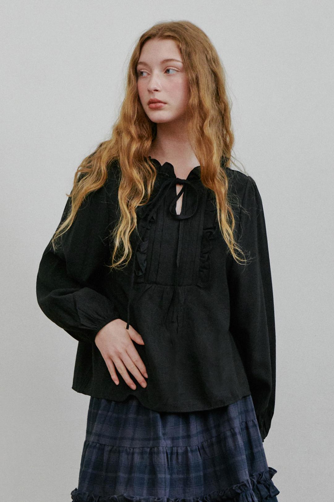 Lovely Frill Strap Blouse BLACK