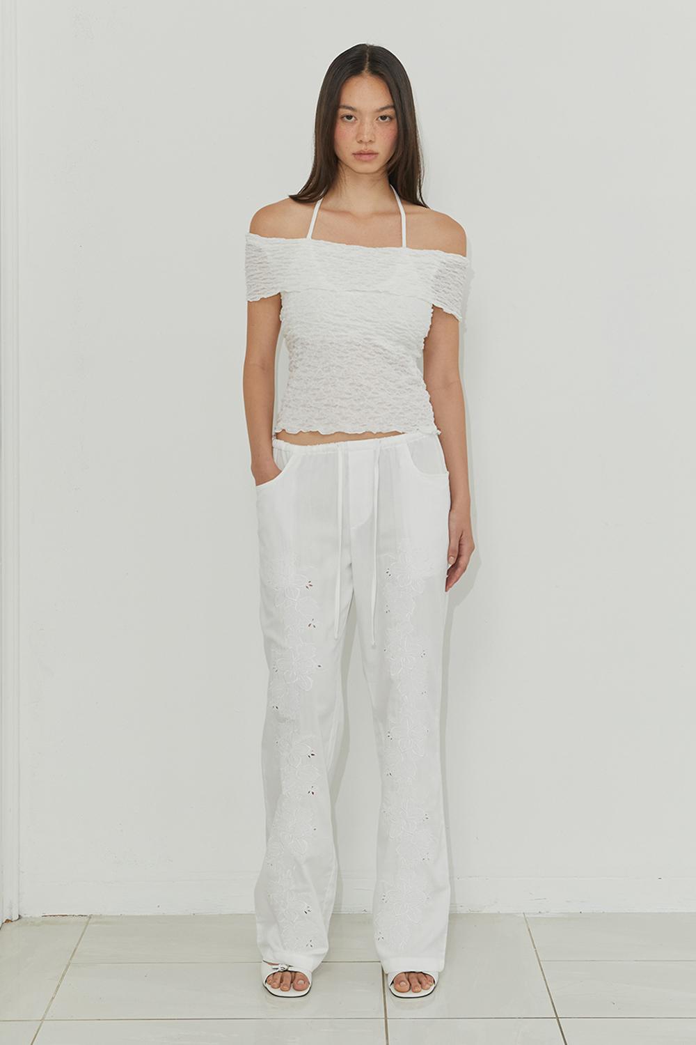 EMBROIDERED COTTON PANTS / IVORY