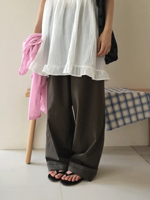 바질 코튼 와이드 밴딩팬츠 (4colors)