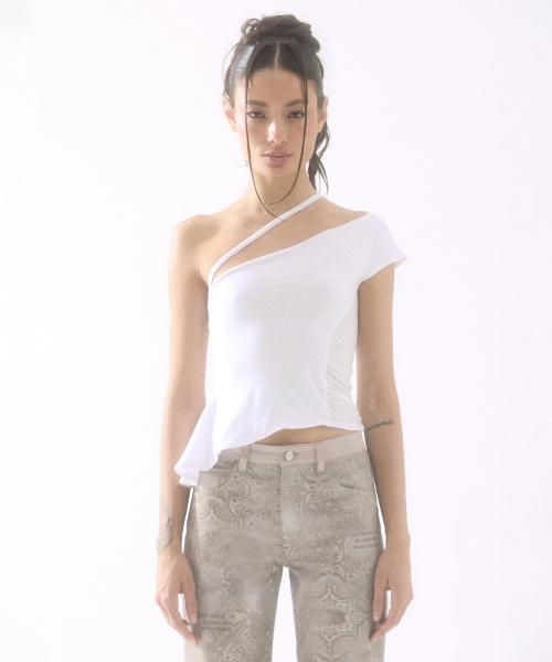 One Shoulder Drape Sleeveless White