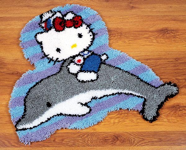 벨기에 Vervaco 정품 스킬자수패키지(래치훅)/ 매트 Hello Kitty ON A DOLPHIN-0149833