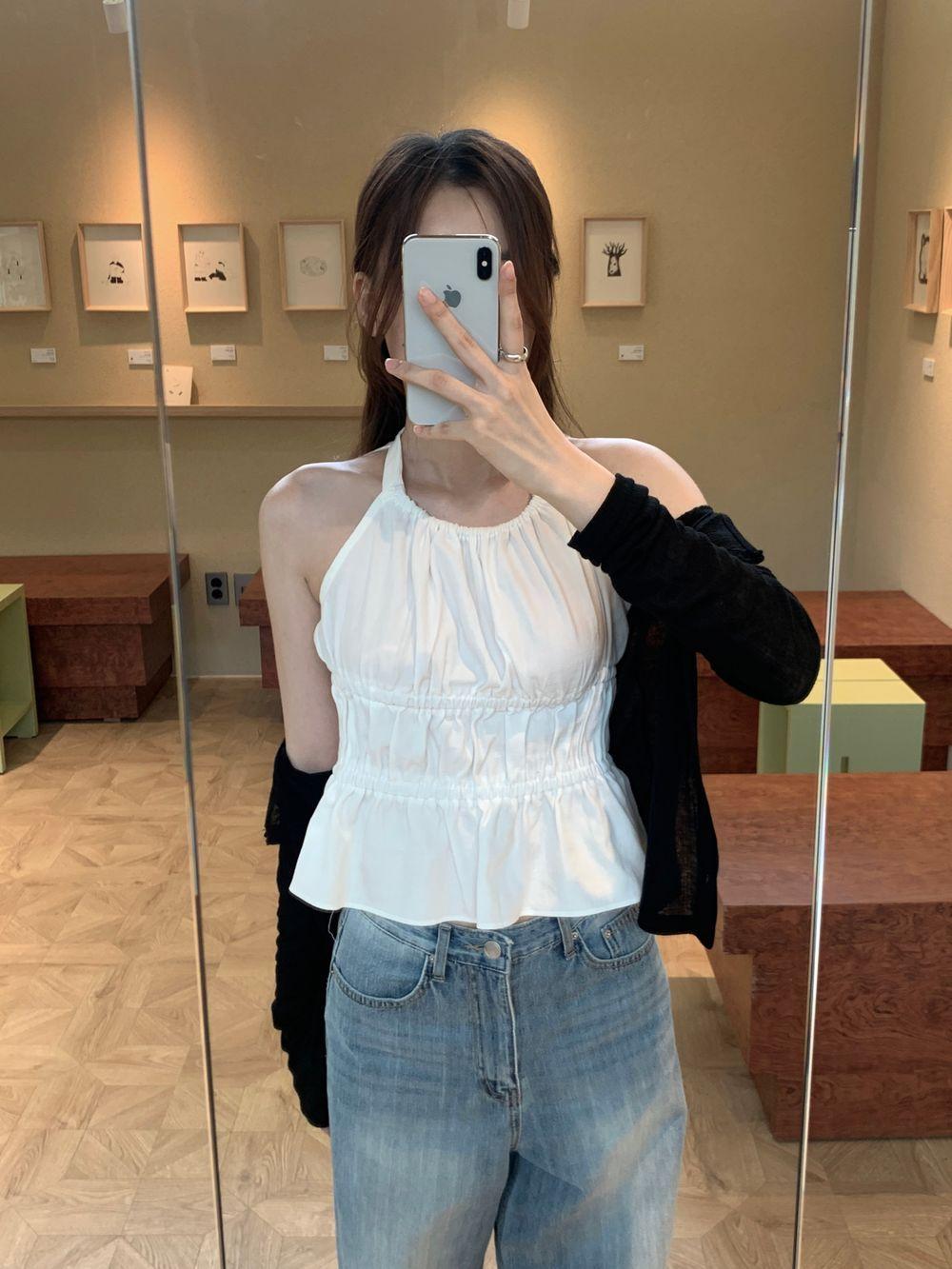 [당일출고/휴가룩]로지 홀터 셔링 블라우스