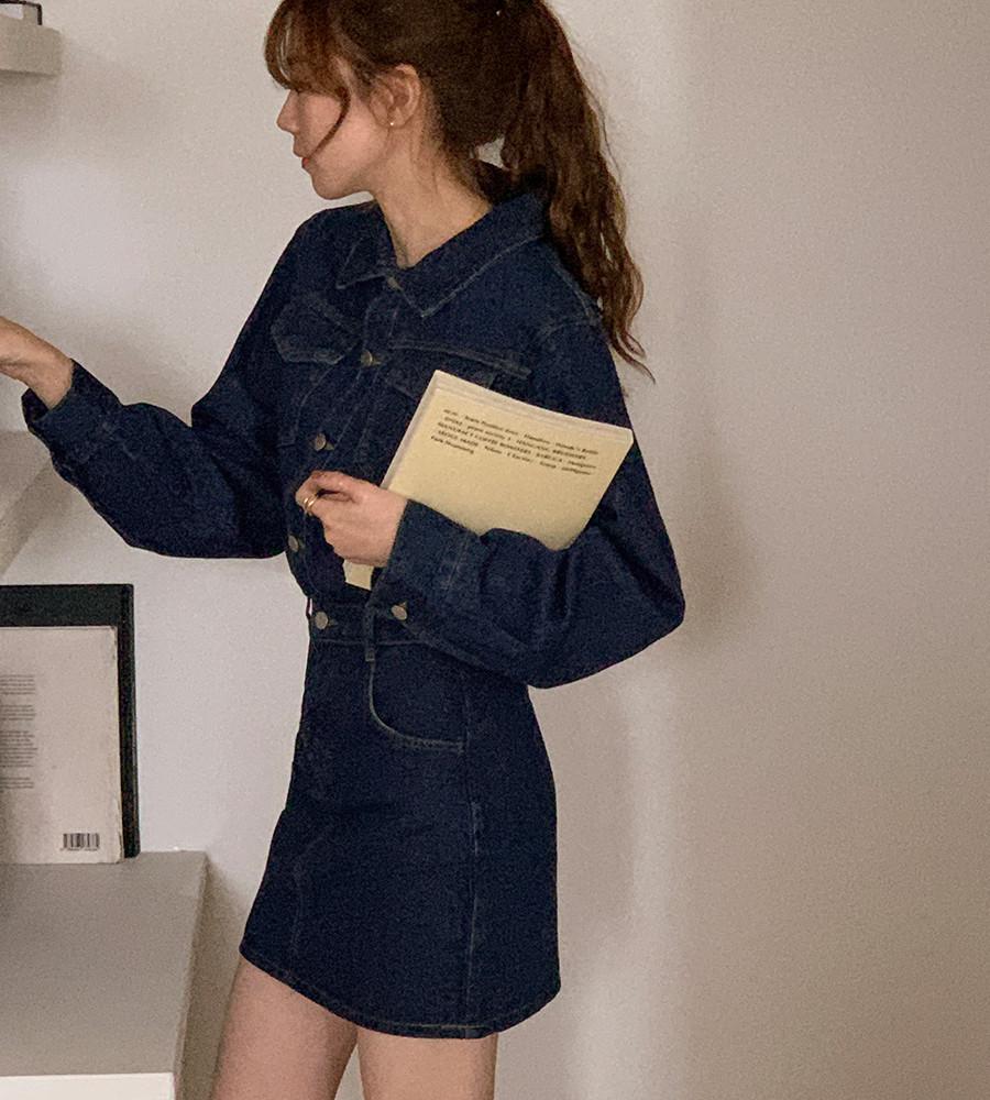 뮤즐리 데님 점프수트 미니 원피스