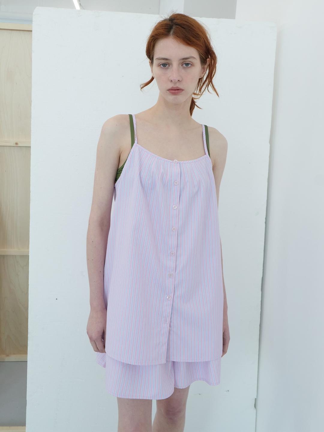 버튼 슬리브리스 탑 (Pink)