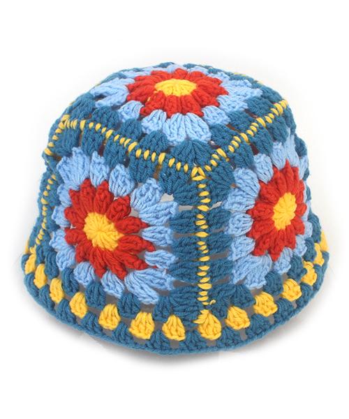 Flower Blue Knit Short Bucket Hat 니트버킷햇