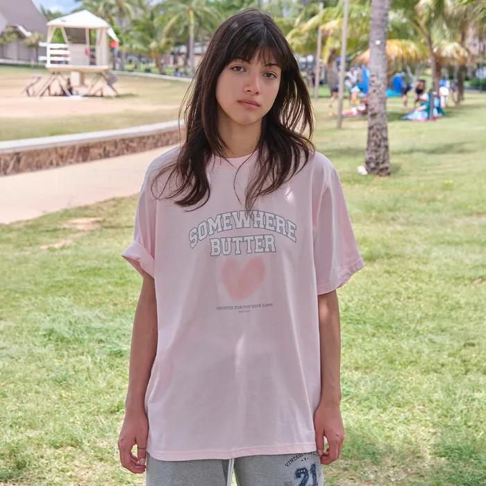 [4th] Fuzzy Heart Logo Over-Fit Top - Light Pink