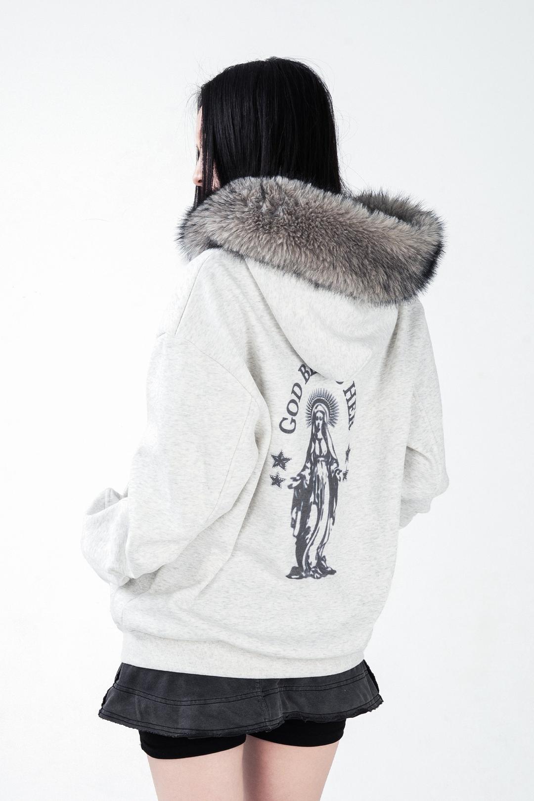Bless Fur Zip up Hoodie Melange
