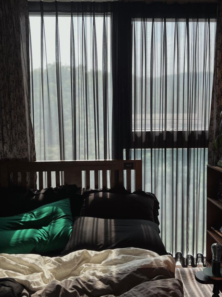 무성화 블랙 쉬폰 나비주름 차르르 커튼