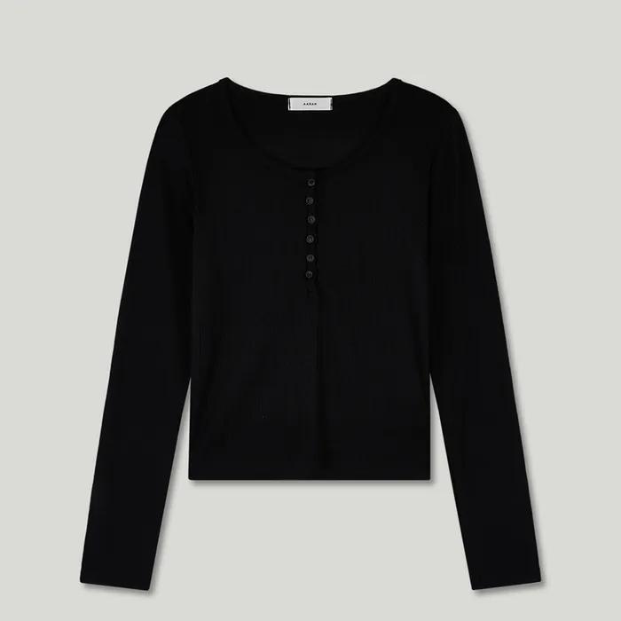 Button point long sleeve T-Shirt_black