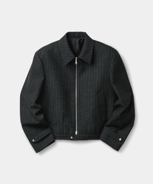 헤링본 스트라이프 울 크롭 점퍼 (차콜그레이)