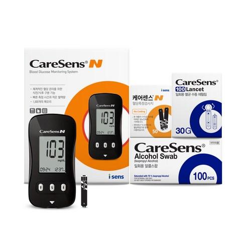 케어센스N 혈당측정기+혈당검사지50매+채혈침100개+알콜솜100매 - 혈당계 | 쿠팡