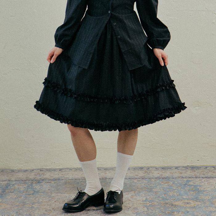 Antique Frill Banding Skirt_Black