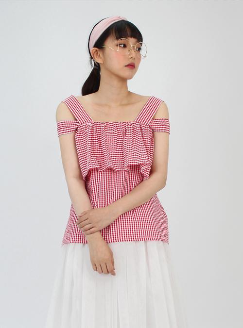 프릴 오프숄더 뷔스티에_레드 [FRILL OFF SHOULDER BUSTIER_RED]