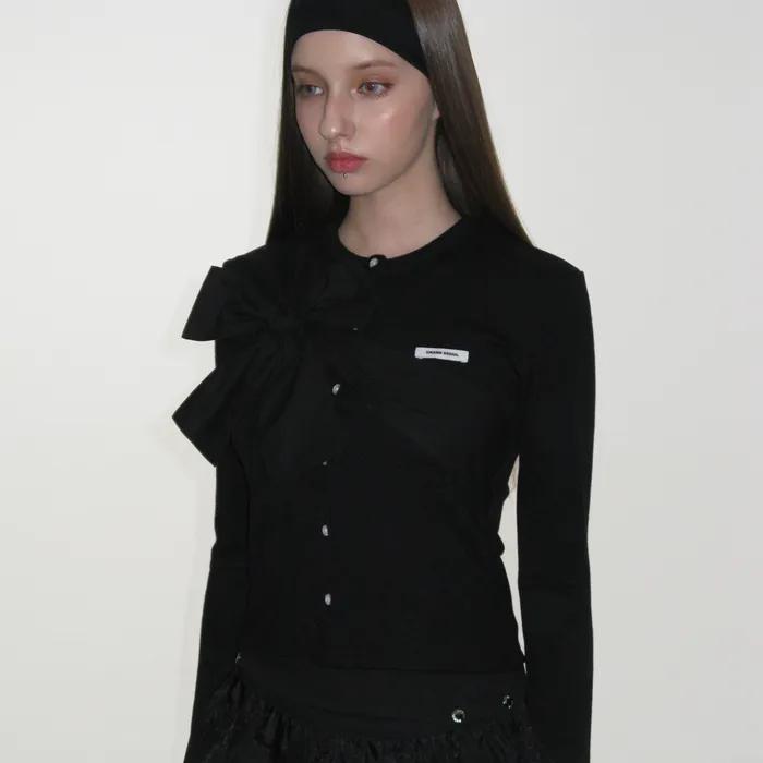 RIBBON-TIED KNIT CARDIGAN_BLACK