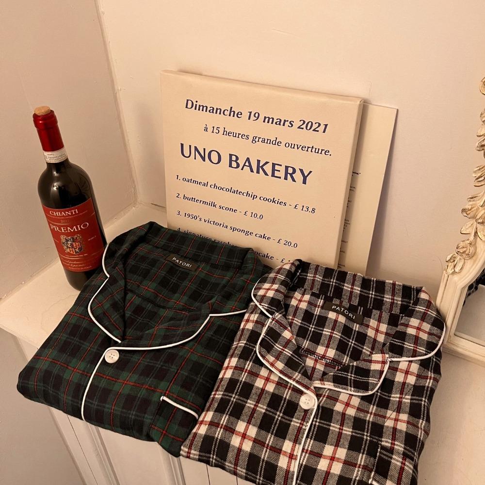 파토리 윈터 체크 커플잠옷 피치기모 크리스마스 파자마 세트 파티