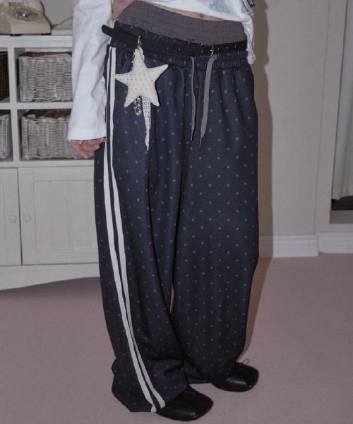 DOT JERSEY LAYERED PANTS BLACK
