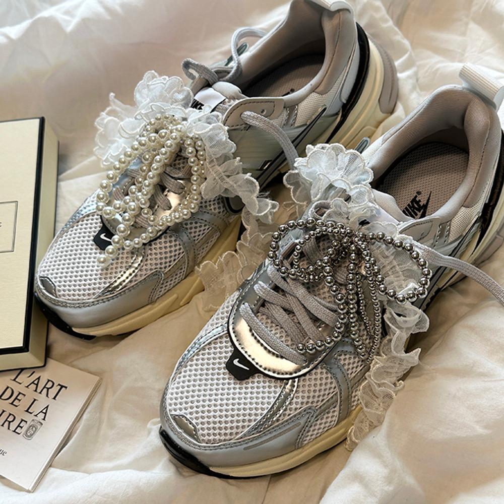 실버 진주 비즈 리본 신꾸 슈즈 운동화 꾸미기 커스텀 세트 슈레이스 신발