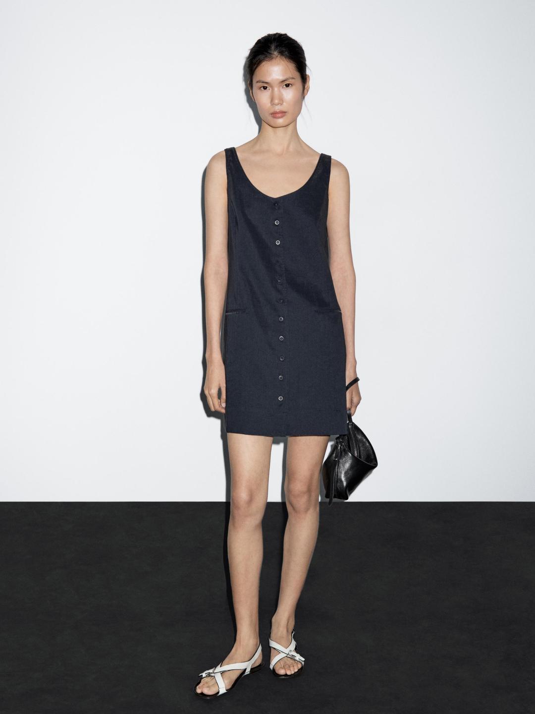 쇼트 린넨 블렌드 베스트 원피스