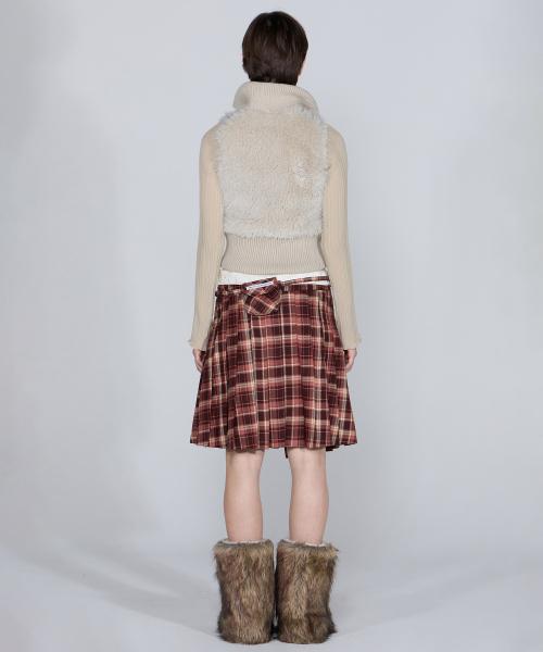 Folded Waist Plaid Skirt Red Check