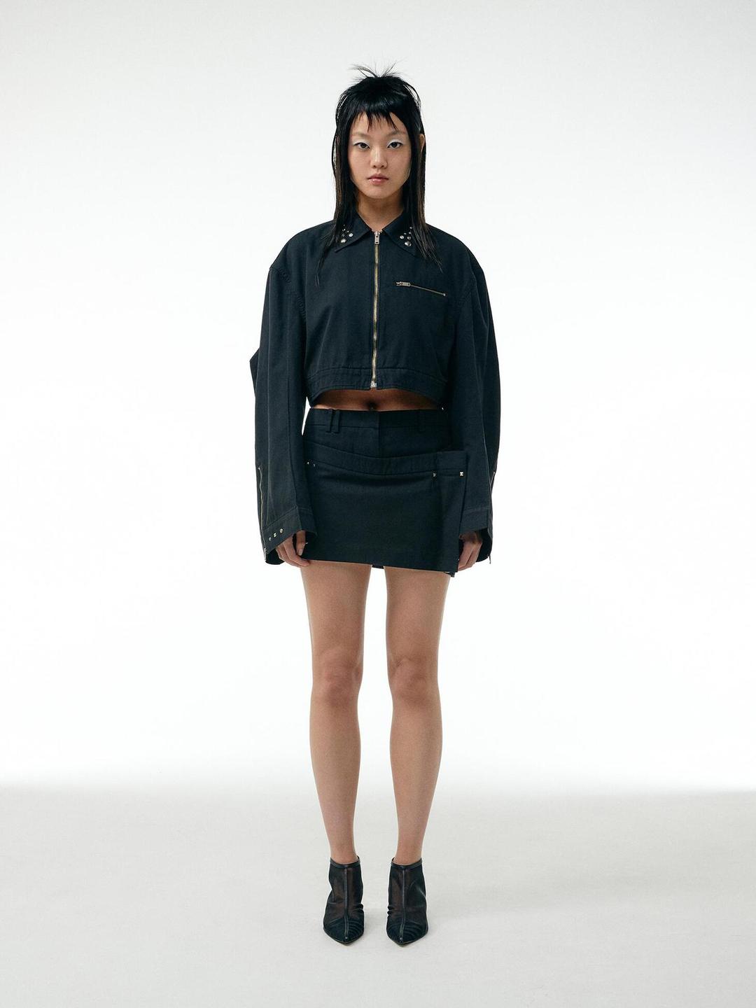 Hotfix embellished wrap mini skirt / Black