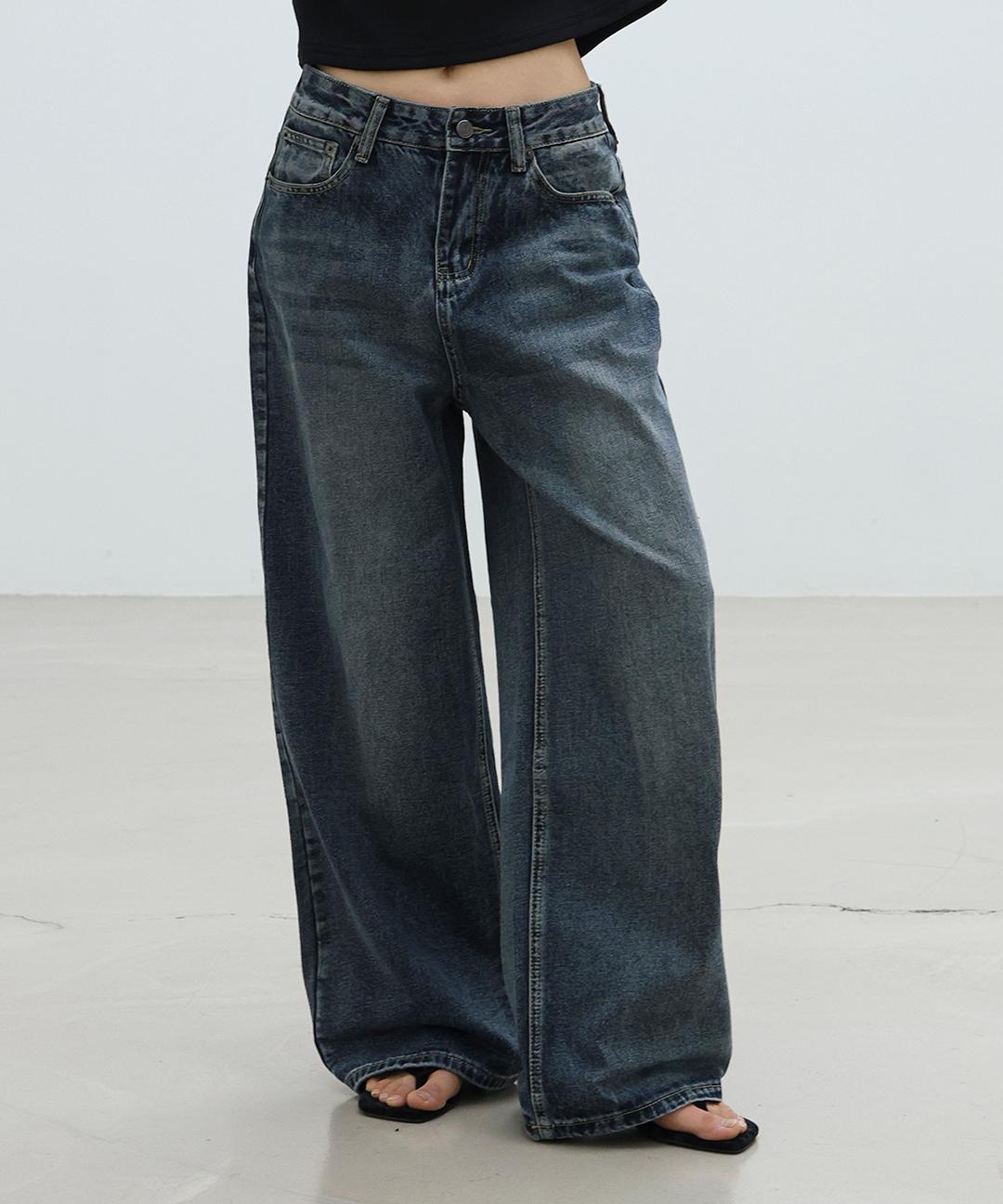 밀리언코르 [오늘출발] 위크 다크블루 와이드 데님팬츠