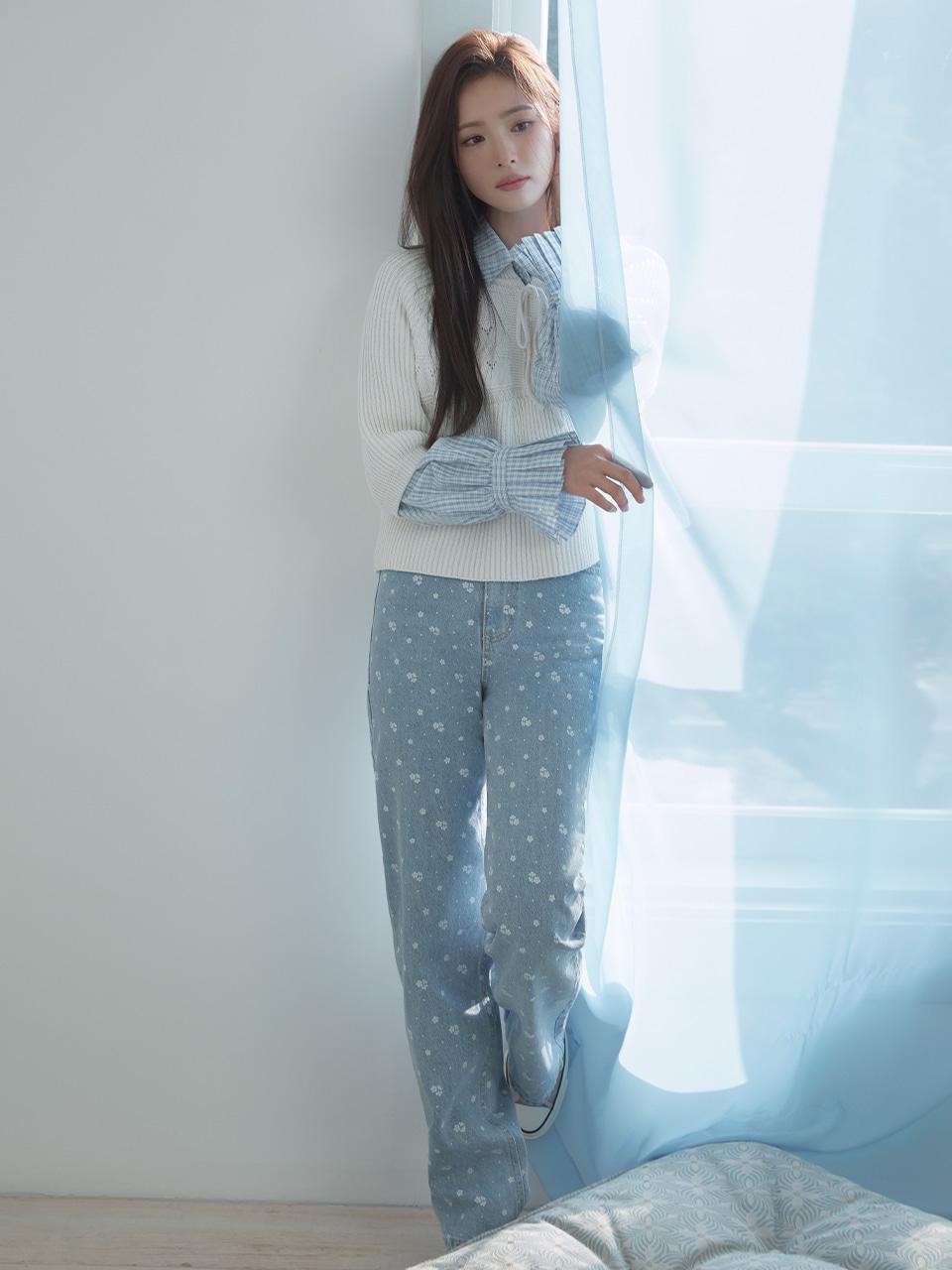 [LIGHT INDIGO-S 4/19 순차배송][신세경 PICK] Laser Pattern Denim Pants VC2412DN501M