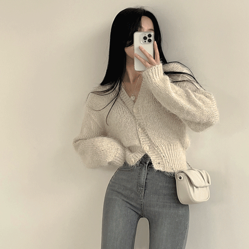 [허리잘록~/찐예쁨!] 보슬보슬~ 여리핏, 앙고라 브이넥 크롭 니트가디건 (5color)