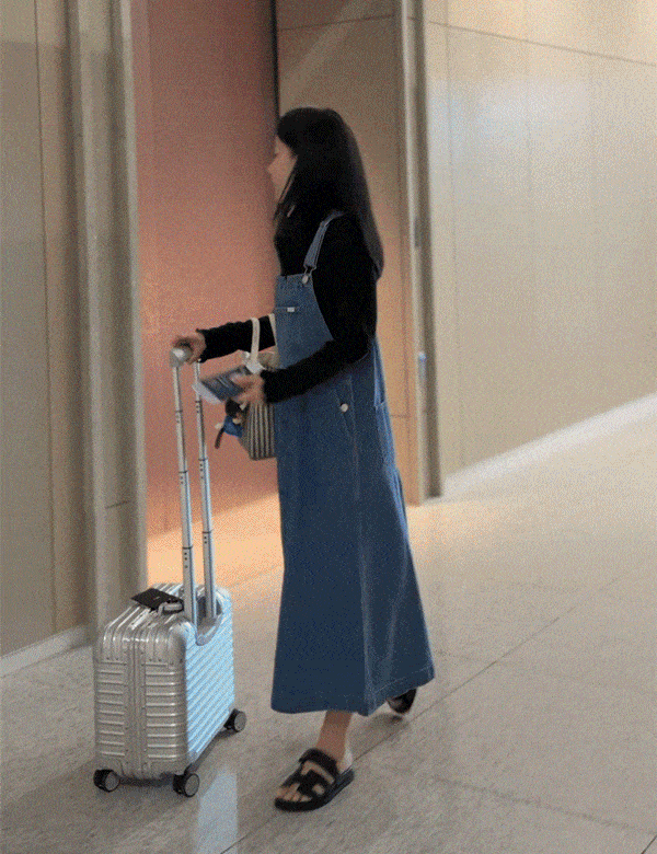 민지콩 MADE 피넛진 셔링 멜빵 롱 원피스 (2color)