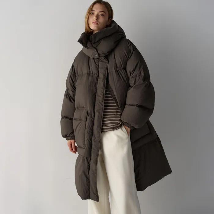 구스 다운 롱 패딩_brown