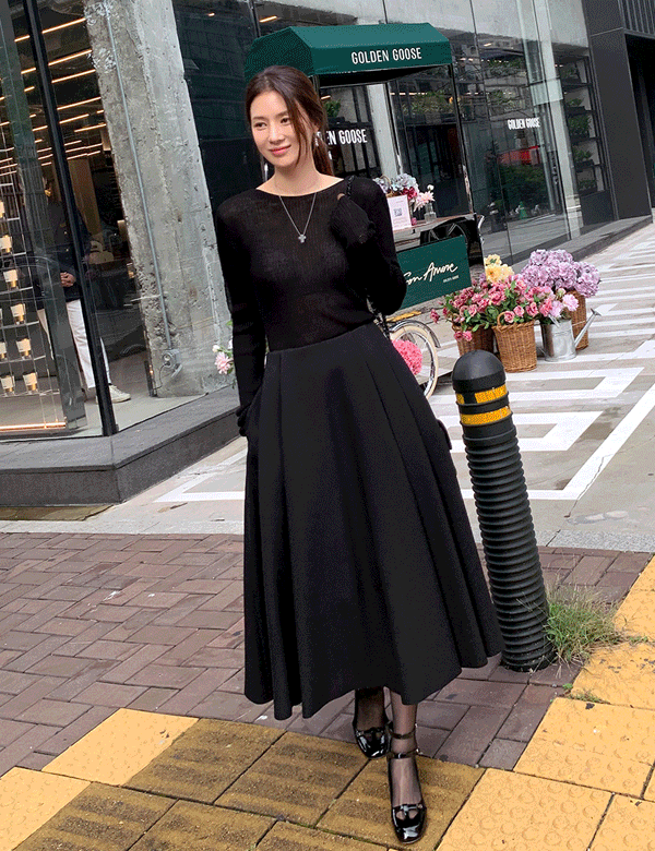 [단독제작30%할인]프리미엄퀄리티 언발 핀턱 와이드 플레어 스커트