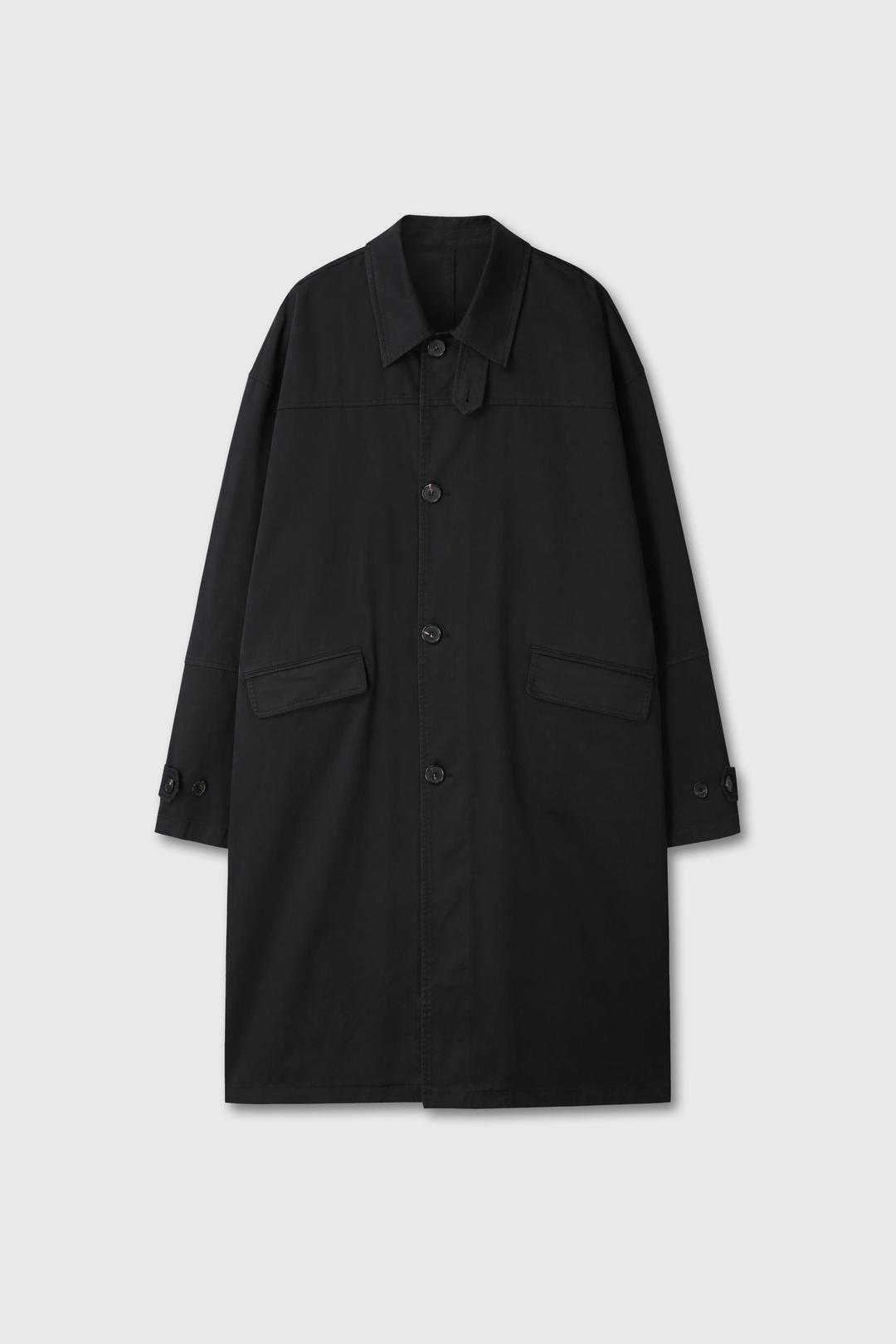 WASHED COTTON MAC COAT (BLACK)