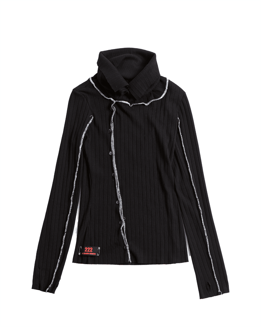 Ruff Cutting High Neck & Off-Shoulder Cardigan - Black