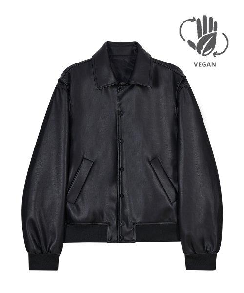 IRO137 [비건레더] 바시티 스타디움 레더 자켓 블랙