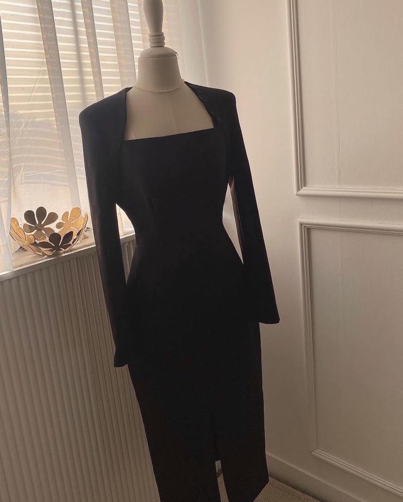 자체제작 S/S 스퀘어넥 슬림핏 포멀한 하객룩 트임 롱 원피스