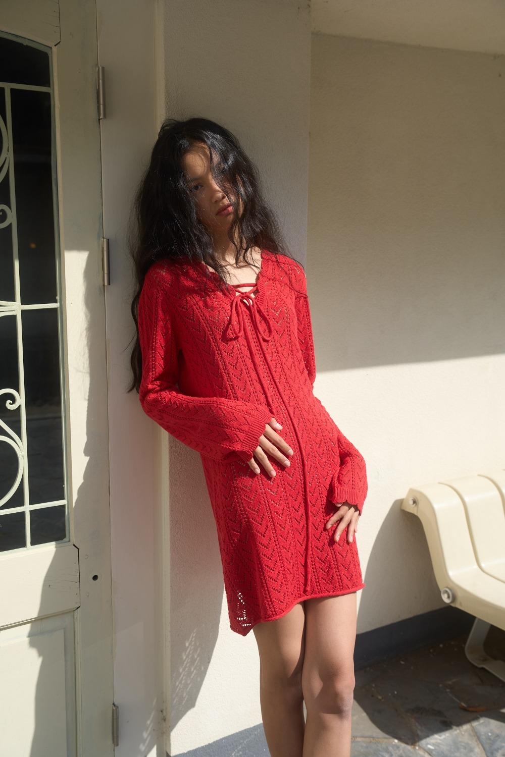 [7/1 예약배송] Friendly Weave Midi Dress / Red