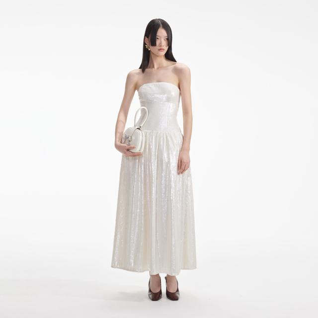 Cream Sequin Bandeau Midi Dress - UK 8